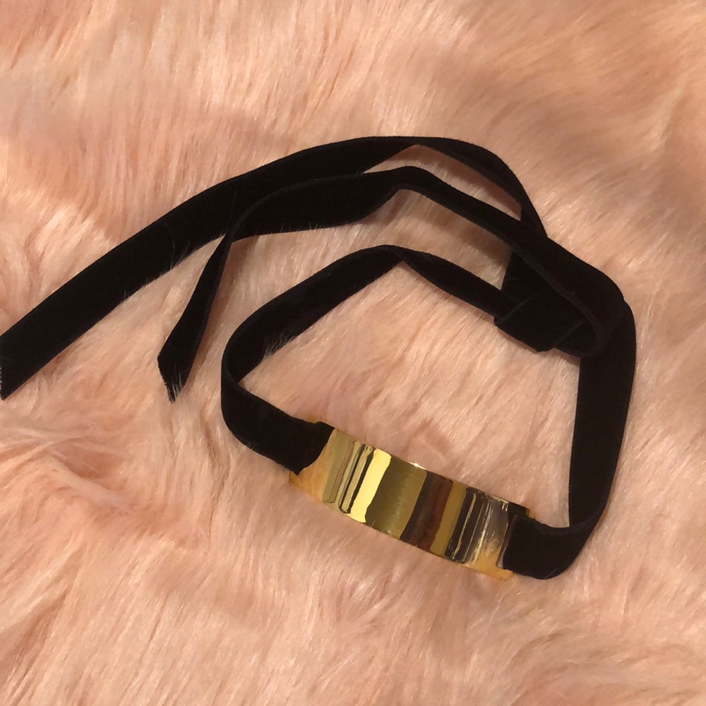 New Trina Turk Choker Gold BLACK Velvet strings